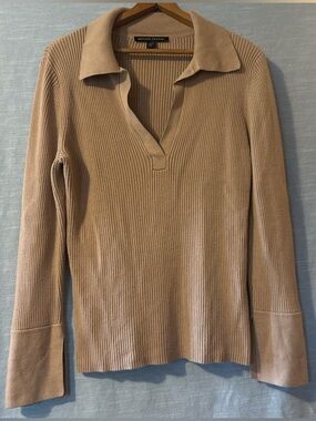 Boston Proper Sweater Pullover V-neck Long Sleeve Beige Women’s Sz M